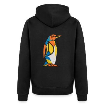 Bunter Pinguin Geometrisches Kunstwerk - Unisex Premium Bio Zip Hoodie - Schwarz - Hinten - Nico (187cm)