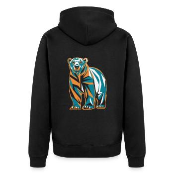Bunter Bär im Geometrischen Stil - Unisex Premium Bio Zip Hoodie - Schwarz - Hinten - Nico (187cm)