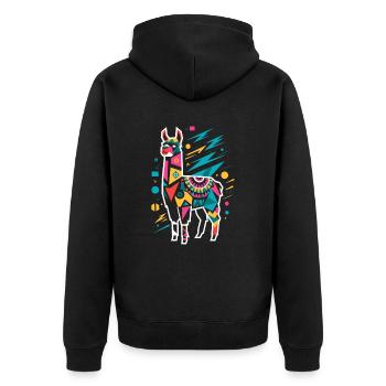 Bunter geometrischer Lama - Unisex Premium Bio Zip Hoodie - Schwarz - Hinten - Nico (187cm)