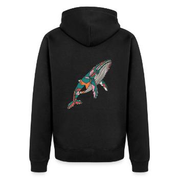 Bunter Geometrischer Wal Kunstwerk - Unisex Premium Bio Zip Hoodie - Schwarz - Hinten - Nico (187cm)