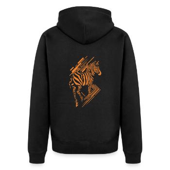 Modernes Zebra-Muster in Orange - Unisex Premium Bio Zip Hoodie - Schwarz - Hinten - Nico (187cm)