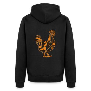 Geometric Farm Animal Graphic: Chicken in Orange - Unisex Premium Organic Zip Hoodie - black - Back - Nico (187cm)