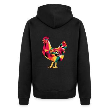 Geometrische Bauernhof Tier Grafik Huhn - Unisex Premium Bio Zip Hoodie - Schwarz - Hinten - Nico (187cm)