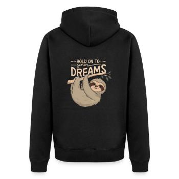 sloth inspHold on to your dreams - sloth - Unisex Premium Organic Zip Hoodie - black - Back - Nico (187cm)