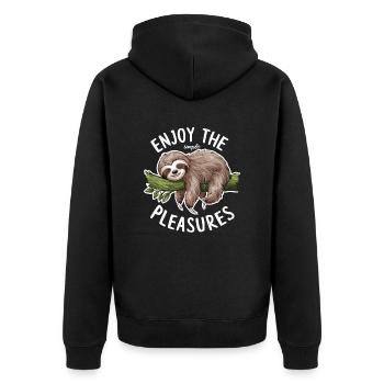 Genieße Die Einfachen Freuden - Faulheit - Unisex Premium Bio Zip Hoodie - Schwarz - Hinten - Nico (187cm)