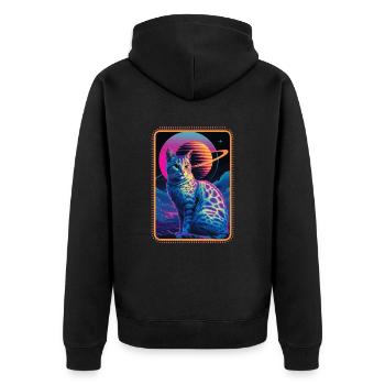 Tierkunst Planet Fantasy Kunstwerk Katzenuniversum - Unisex Premium Bio Zip Hoodie - Schwarz - Hinten - Nico (187cm)