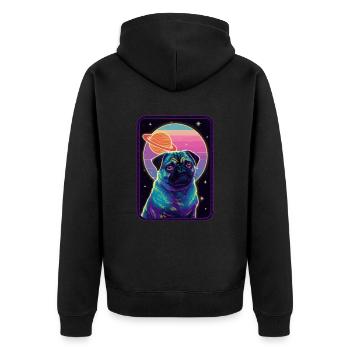 Animal Art Planet Fantasy Artwork: Pug with - Unisex Premium Organic Zip Hoodie - black - Back - Nico (187cm)