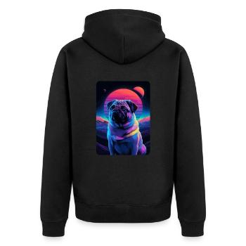 Tierkunst Planet Fantasie Artwork Mops - Unisex Premium Bio Zip Hoodie - Schwarz - Hinten - Nico (187cm)