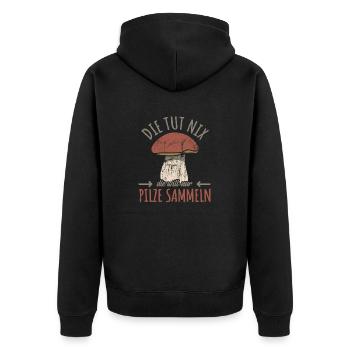 Die tut nix die will nur Pilze sammeln - Unisex Premium Bio Zip Hoodie - Schwarz - Hinten - Nico (187cm)