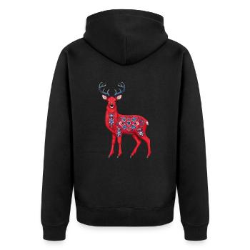Red deer with floral pattern - Unisex Premium Organic Zip Hoodie - black - Back - Nico (187cm)