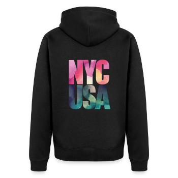 Souvenir de New York aux États-Unis – Remembering New York - Veste à capuche bio Premium Unisexe - noir - Dos - Nico (187cm)