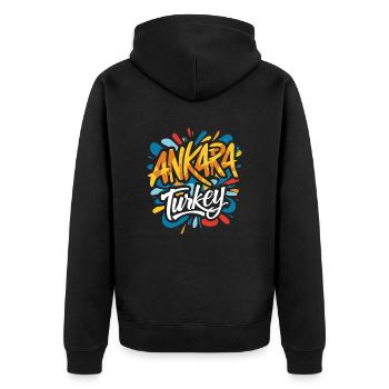 Ankara Turkey Souvenir - Unisex Premium Bio Zip Hoodie - Schwarz - Hinten - Nico (187cm)
