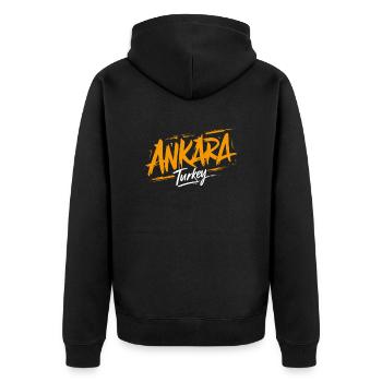 Ankara Turkey Souvenir - Unisex Premium Bio Zip Hoodie - Schwarz - Hinten - Nico (187cm)