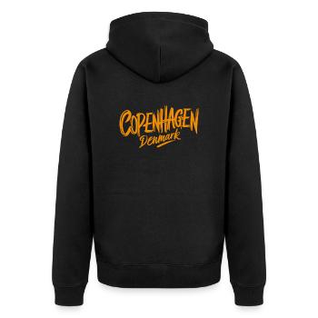 Copenhagen Denmark Souvenir Schriftzug - Unisex Premium Bio Zip Hoodie - Schwarz - Hinten - Nico (187cm)