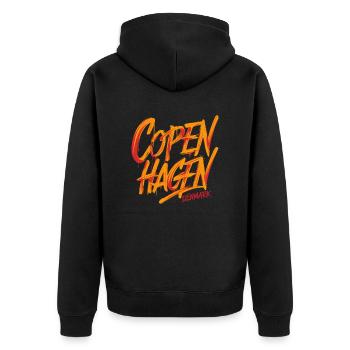 Copenhagen Denmark Souvenir - Unisex Premium Bio Zip Hoodie - Schwarz - Hinten - Nico (187cm)
