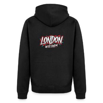 London United Kingdom Souvenir - Unisex Premium Bio Zip Hoodie - Schwarz - Hinten - Nico (187cm)