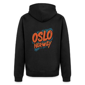 Oslo Norway Souvenir - Unisex Premium Organic Zip Hoodie - black - Back - Nico (187cm)