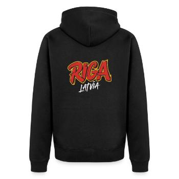 Riga, Lettonie, Souvenir - Veste à capuche bio Premium Unisexe - noir - Dos - Nico (187cm)
