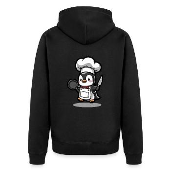 Cooking penguin with pan and knife - Unisex Premium Organic Zip Hoodie - black - Back - Nico (187cm)