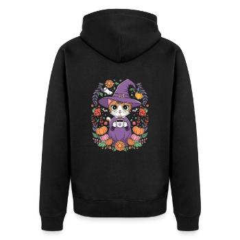 Sort d'Halloween de sorcière de chaton - Veste à capuche bio Premium Unisexe - noir - Dos - Nico (187cm)