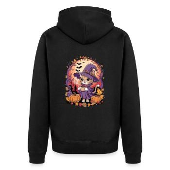 Cute Halloween Cat in Witch Costume - Unisex Premium Organic Zip Hoodie - black - Back - Nico (187cm)