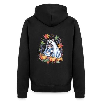 Chat d'Halloween en costume de fantôme avec des citrouilles - Veste à capuche bio Premium Unisexe - noir - Dos - Nico (187cm)