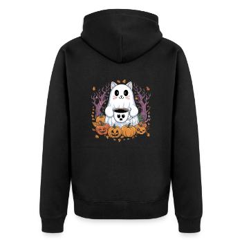 Chat mignon d'Halloween avec du café et des citrouilles - Veste à capuche bio Premium Unisexe - noir - Dos - Nico (187cm)