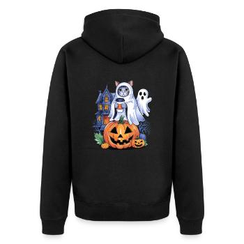 Chat d'Halloween avec citrouille et fantôme - Veste à capuche bio Premium Unisexe - noir - Dos - Nico (187cm)