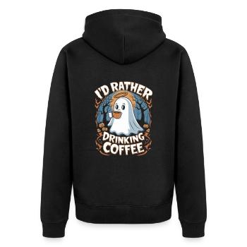 Halloween-Gespenst In Der Nacht: Lieber Kaffee - Unisex Premium Bio Zip Hoodie - Schwarz - Hinten - Nico (187cm)