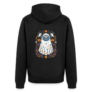 hibou d’Halloween déguisé avec des fantômes et - Veste à capuche bio Premium Unisexe - noir - Dos - Nico (187cm)