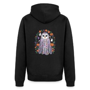 Chouette d'Halloween avec des fleurs et des citrouilles - Veste à capuche bio Premium Unisexe - noir - Dos - Nico (187cm)