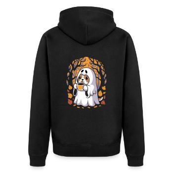 Süßer Halloween-Geist im Herbstwald - Unisex Premium Bio Zip Hoodie - Schwarz - Hinten - Nico (187cm)