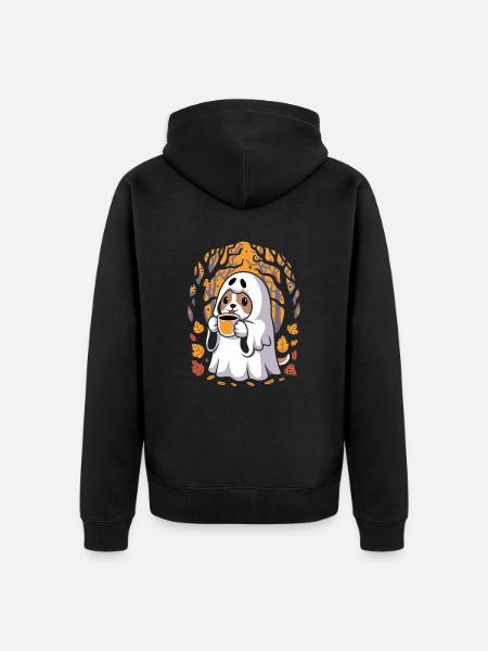 Süßer Halloween-Geist im Herbstwald - Unisex Premium Bio Zip Hoodie - Schwarz
