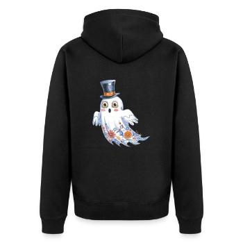 Fantôme d'Halloween avec chapeau haut de forme et motif floral - Veste à capuche bio Premium Unisexe - noir - Dos - Nico (187cm)