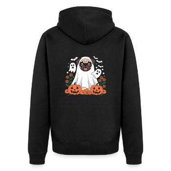 Carlin de citrouilles fantômes de chien d'Halloween - Veste à capuche bio Premium Unisexe - noir - Dos - Nico (187cm)