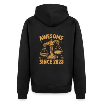 Génial depuis l’anniversaire de la Balance en 2023 - Veste à capuche bio Premium Unisexe - noir - Dos - Nico (187cm)
