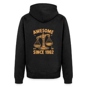 Awesome Since 1962 Libra Birthday - Unisex Premium Organic Zip Hoodie - black - Back - Nico (187cm)