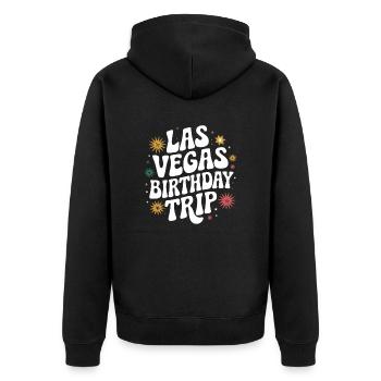 Las Vegas Birthday Trip – Einzigartiger - Unisex Premium Bio Zip Hoodie - Schwarz - Hinten - Nico (187cm)