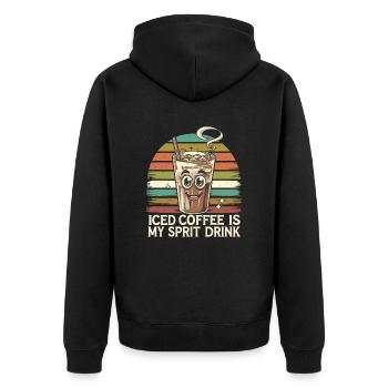Iced Coffee Is My Sprit Drink Retro Vintage - Unisex Premium Bio Zip Hoodie - Schwarz - Hinten - Nico (187cm)