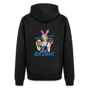 Gefallen sie dir, die Zwei? Dirndl Bier & Bretzen - Unisex Premium Bio Zip Hoodie - Schwarz - Hinten - Nico (187cm)