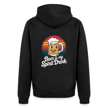 Bier Ist Mein Geistiges Getränk - Unisex Premium Bio Zip Hoodie - Schwarz - Hinten - Nico (187cm)