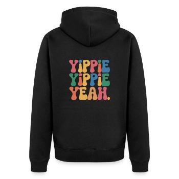 Yippie Yippie Yeah - Unisex Premium Bio Zip Hoodie - Schwarz - Hinten - Nico (187cm)
