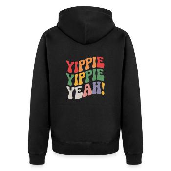 Yippie Yippie Yeah - Unisex Premium Bio Zip Hoodie - Schwarz - Hinten - Nico (187cm)