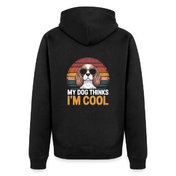 Cavalier Spaniel My Dog Thinks I'm Cool - Unisex Premium Organic Zip Hoodie - black - Back - Nico (187cm)