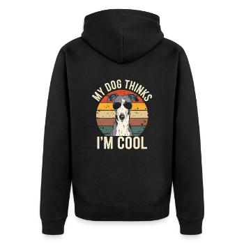 Greyhound my dog thinks I'm cool - Unisex Premium Organic Zip Hoodie - black - Back - Nico (187cm)