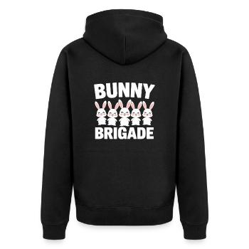 Hasen Gruppen Design Hasen Brigade - Unisex Premium Bio Zip Hoodie - Schwarz - Hinten - Nico (187cm)