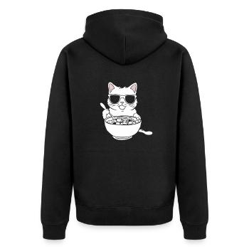 Cat in sunglasses eating cereal - Unisex Premium Organic Zip Hoodie - black - Back - Nico (187cm)