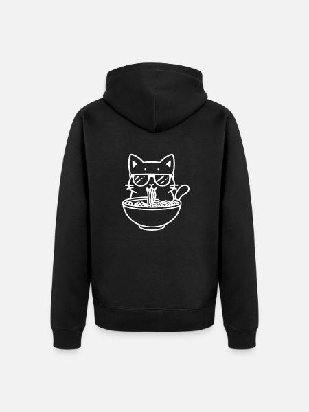 Cat with sunglasses and ramen - Unisex Premium Organic Zip Hoodie - black
