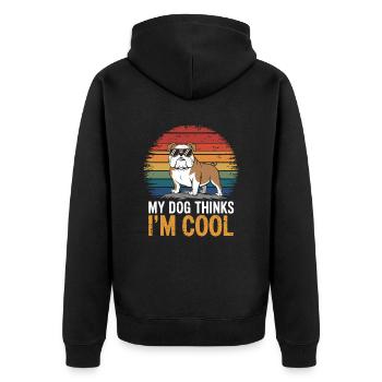 Bulldog my dog thinks I'm cool - Unisex Premium Organic Zip Hoodie - black - Back - Nico (187cm)