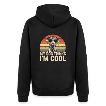 Deutsche Dogge Mein Hund Denkt Das Ich Cool Bin - Unisex Premium Bio Zip Hoodie - Schwarz - Hinten - Nico (187cm)
